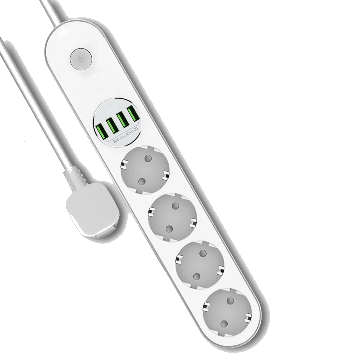 ColorWay Verlängerungskabel, 4 x Schuko - 4 x USB-A, Weiß