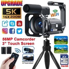 ✅Videokamera 5K UHD Camcorder 56MP WiFi Vlogging für YouTube 16X Zoom Touchsreen