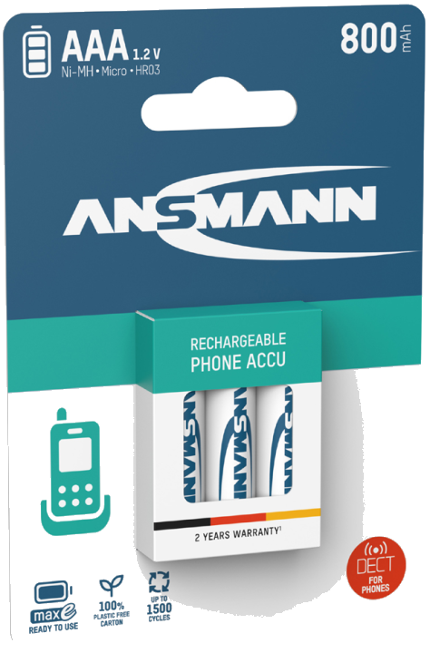 ANSMANN maxE NiMH Akku, Micro AAA, 800 mAh, 3er Blister