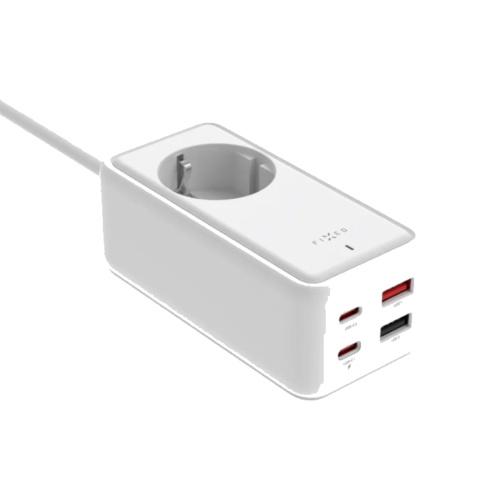 Fixed-Verlängerungskabel, 1 x Schuko - 2 x USB-A - 2 x USB-C, Weiß