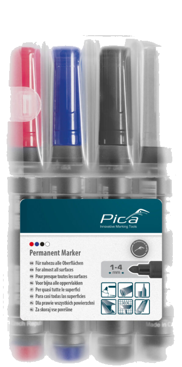Pica Permanent Marker 1-4mm, sortiert mit Instant-White