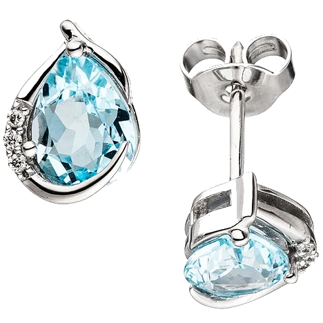 Ohrstecker 585 Gold Weißgold 6 Diamanten 2 Blautopase hellblau blau Ohrringe