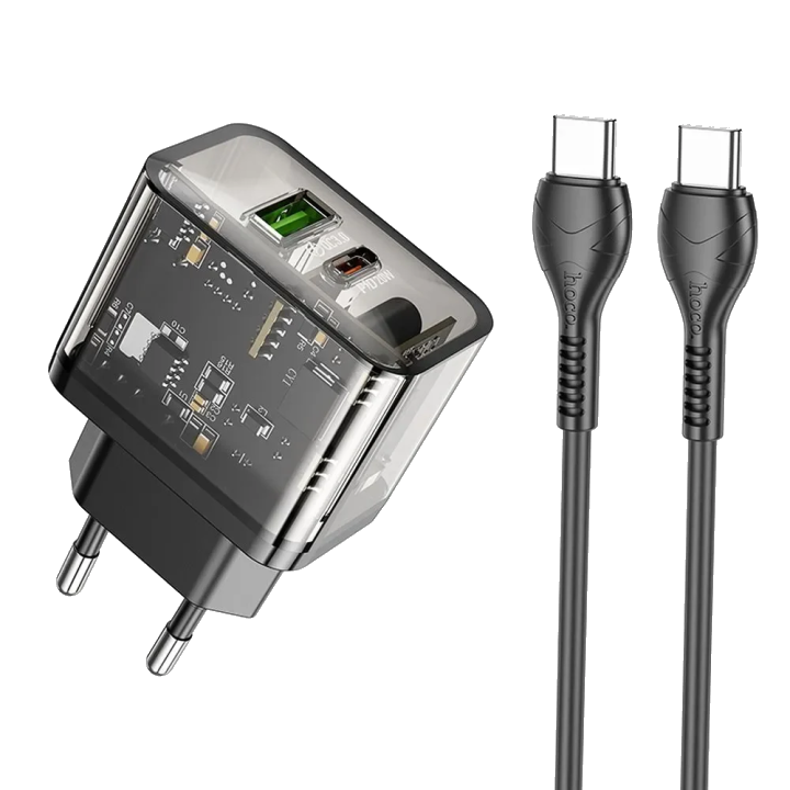 Netzladegerät mit USB-C Kabel HOCO N34, 20W, 3A, 1 x USB-A - 1 x USB-C, Transparent