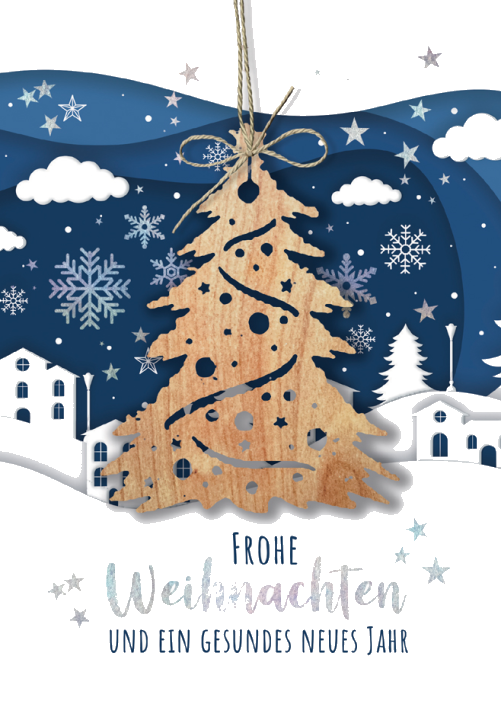 CACTUS Weihnachtskarte , Tannenbaum, , mit Holzapplikation