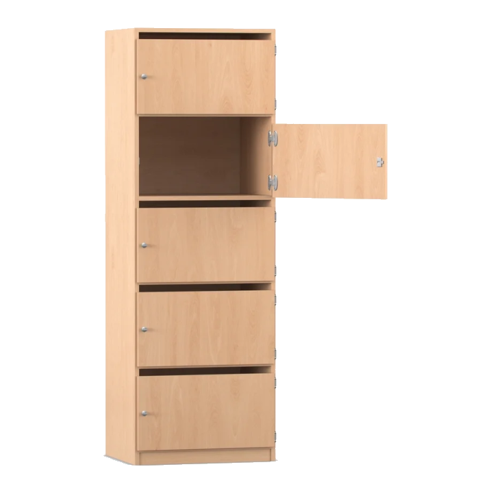 Schließfachschrank mit Briefschlitz, 5 Fächer, Buche hell