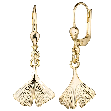 Boutons Gingko Ginko 375 Gold Gelbgold Ohrringe Ohrhänger