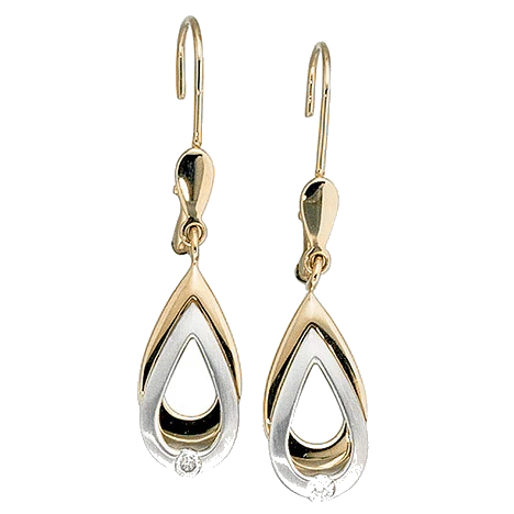 Ohrhänger 585 Gold Gelbgold Weißgold bicolor 2 Diamanten Brillanten Ohrringe