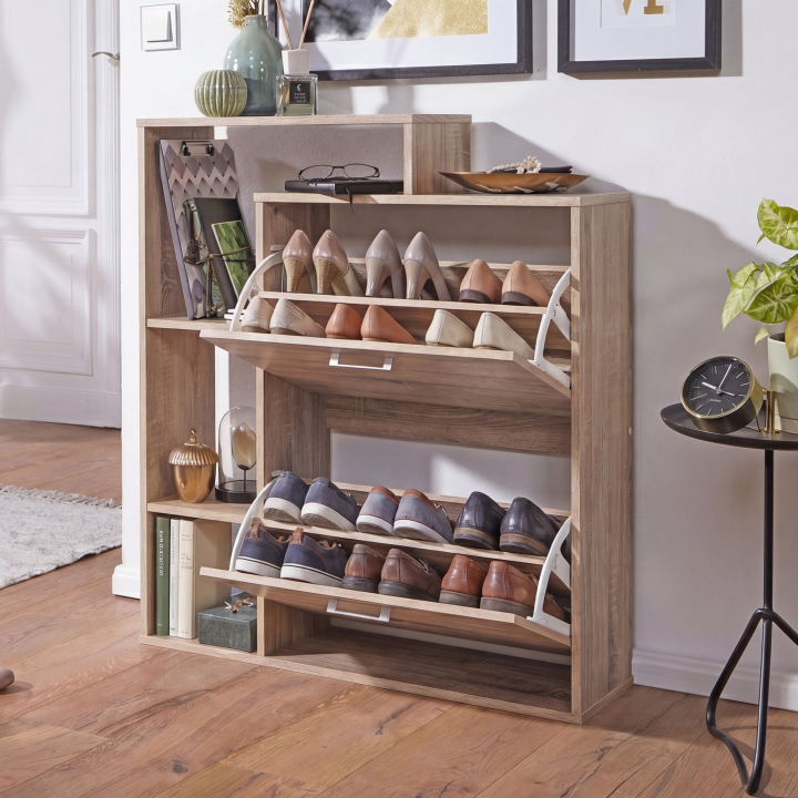 Schuhkipper Holz 2 Fächer Sonoma 12 Paar Schuhe Schuhschrank Schuhkommode