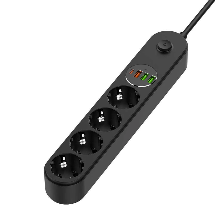 ColorWay Verlängerungskabel, 4 x Schuko - 3 x USB-A - 1 x USB-C, Schwarz
