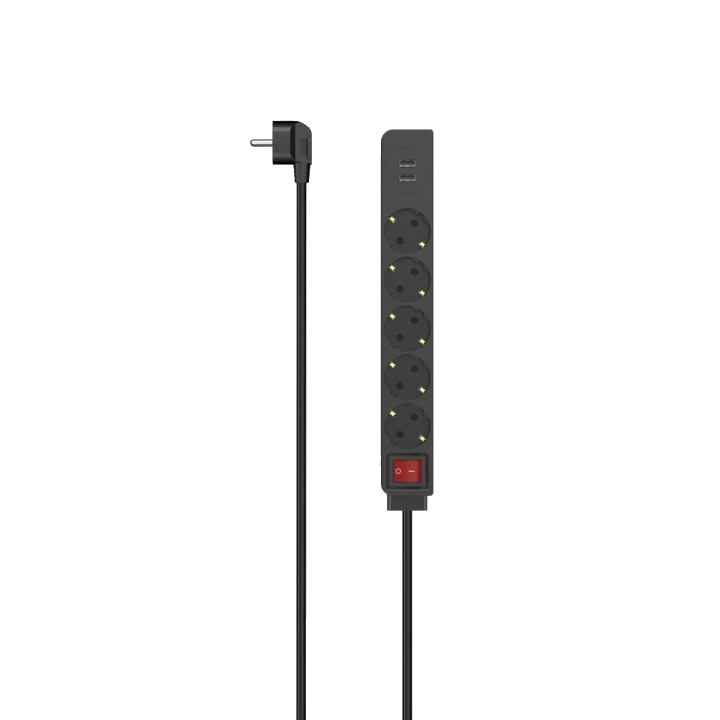 Steckdosenleiste, 5-fach, USB-A 17W, Schalter, 1,4 m, Schwarz (00223184)