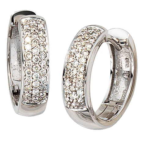 Creolen rund 585 Gold Weißgold 50 Diamanten Brillanten Ohrringe Weißgoldcreolen