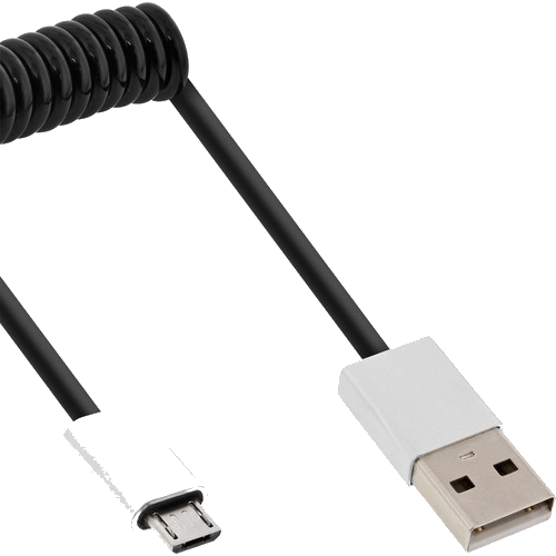 InLine® Micro-USB 2.0 Spiralk., USB-A ST/Micro-B ST, schwarz/Alu, flexibel, 3m