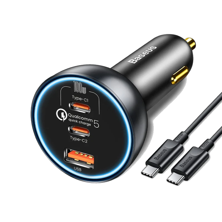 Baseus Qualcomm KFZ-Ladegerät 160W mit USB-C Kabel | 1x USB-A & 2x USB-C | Grau