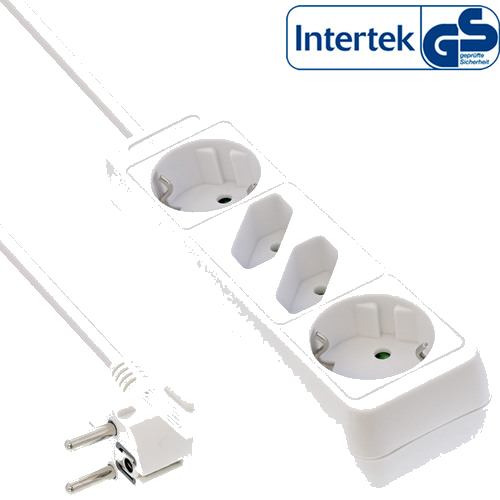 InLine® Steckdosenleiste, 4-fach, 2x Schutzkontakt + 2x Euro, weiß, 3m