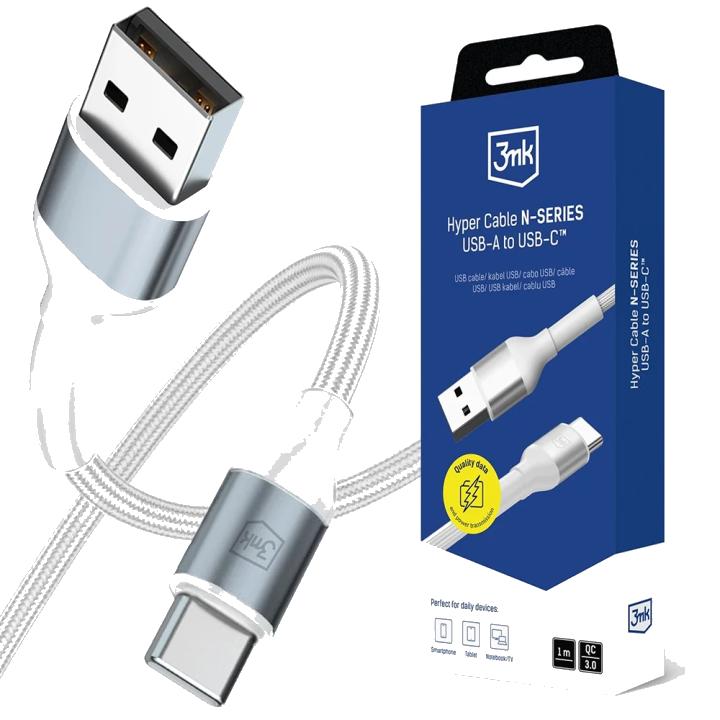 Daten- und Ladekabel USB-A - USB-C 3MK Hyper N, 18W, 1m, Weiß