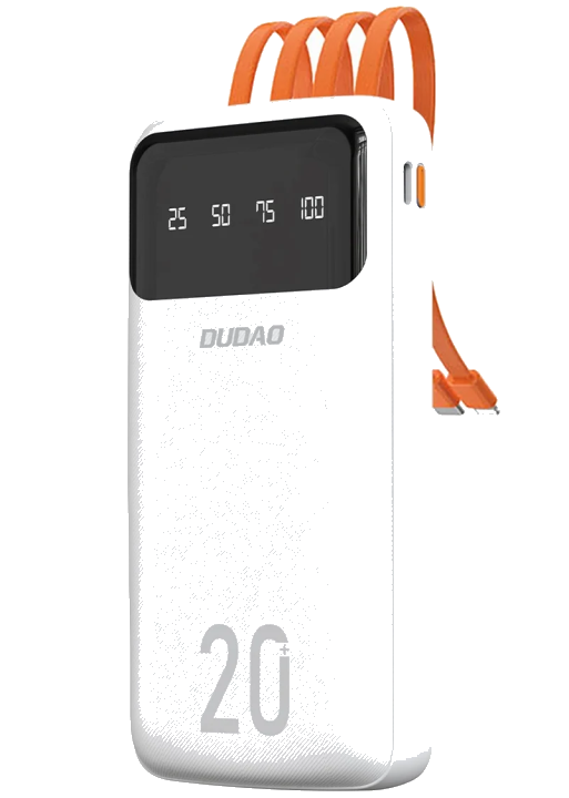 Externer Akku Dudao K6Pro+, 20000mAh, 10W, 1 x Lightning - 1 x microUSB - 1 x USB-A - 1 x USB-C, Weiß