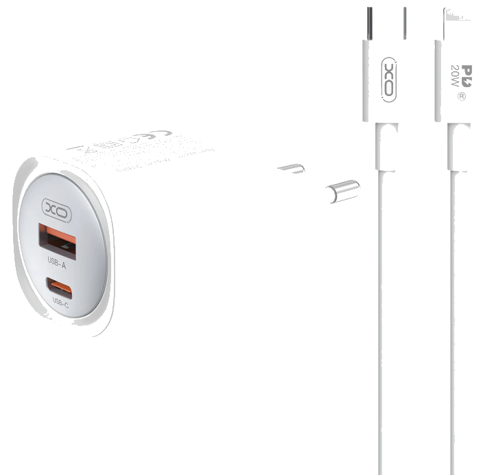 Netzladegerät mit Lightning-Kabel XO Design CE21, 30W, 3A, 1 x USB-A - 1 x USB-C, Weiß