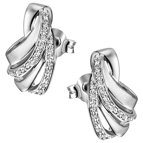 Ohrstecker 925 Sterling Silber mattiert 46 Zirkonia Ohrringe Silberohrringe