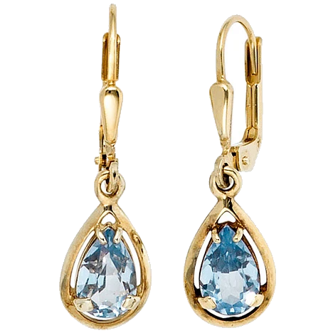Boutons Tropfen 333 Gold Gelbgold 2 Spinelle hellblau blau Ohrringe Ohrhänger