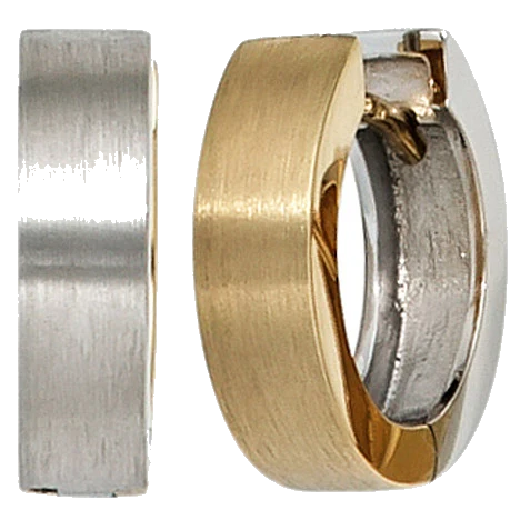 Creolen rund 585 Gold Gelbgold Weißgold bicolor mattiert Ohrringe