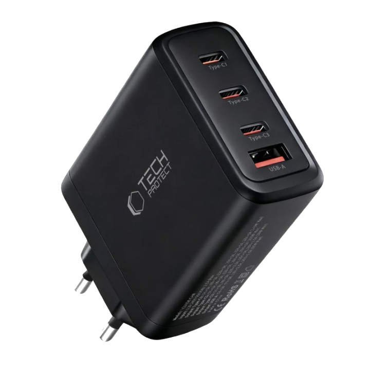 Netzladegerät Tech-Protect NC140W-GAN, 140W, 5A, 1 x USB-A - 3 x USB-C, Schwarz