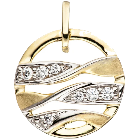 Anhänger rund 333 Gold Gelbgold bicolor mattiert mit Zirkonia Goldanhänger