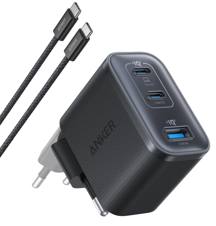 Netzladegerät mit USB-C Kabel Anker Nano, 70W, 3.5A, 1 x USB-A - 2 x USB-C, Grau B121A311