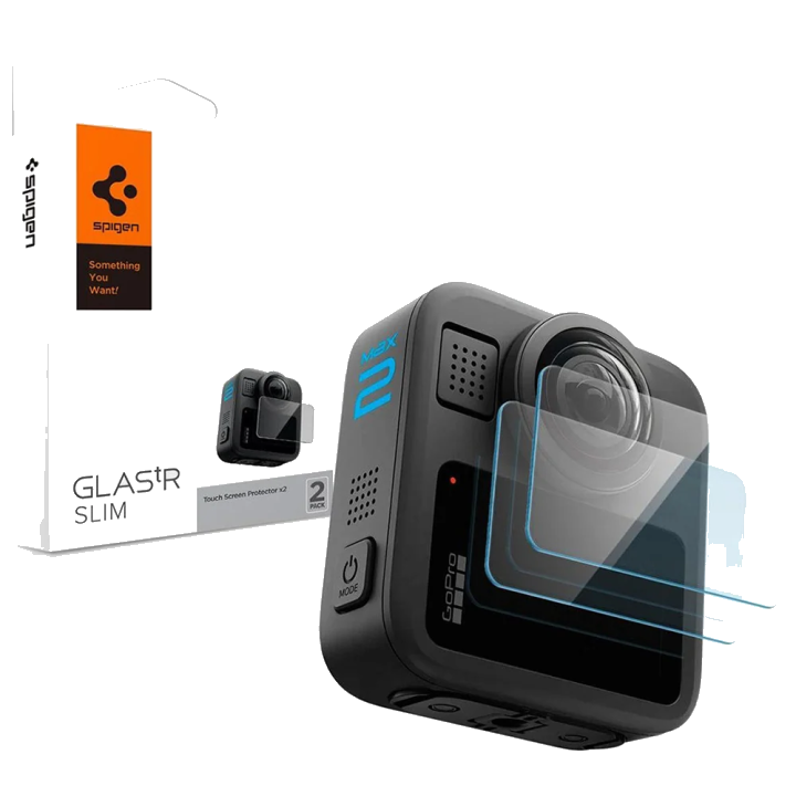Displayschutzfolie Spigen GlastR Slim für GoPro Max 2, Set mit 2 Stück, Gehärtetes Glas AGL11230