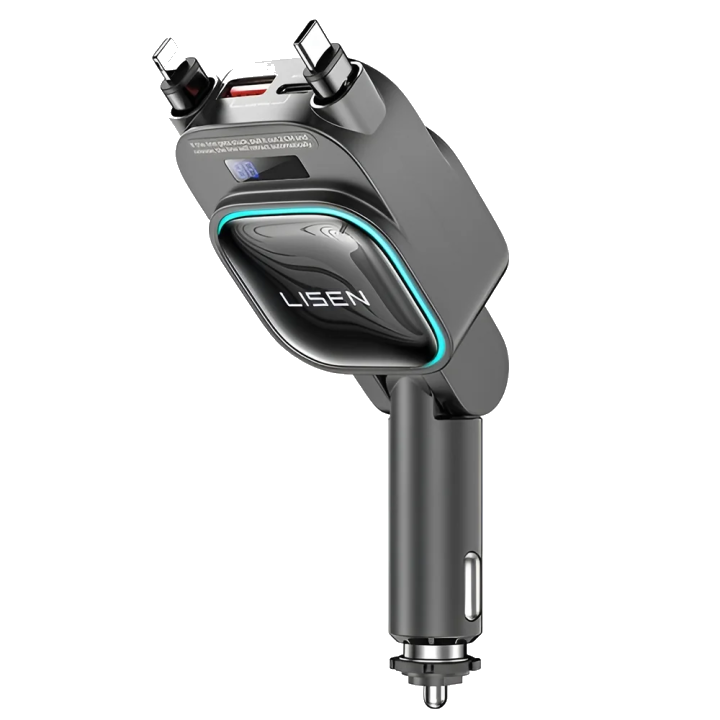 Auto-Ladegerät mit USB-C / Lightning Lisen Display, 96W, 3A, 1 x USB-A - 1 x USB-C, Schwarz YL0224080017