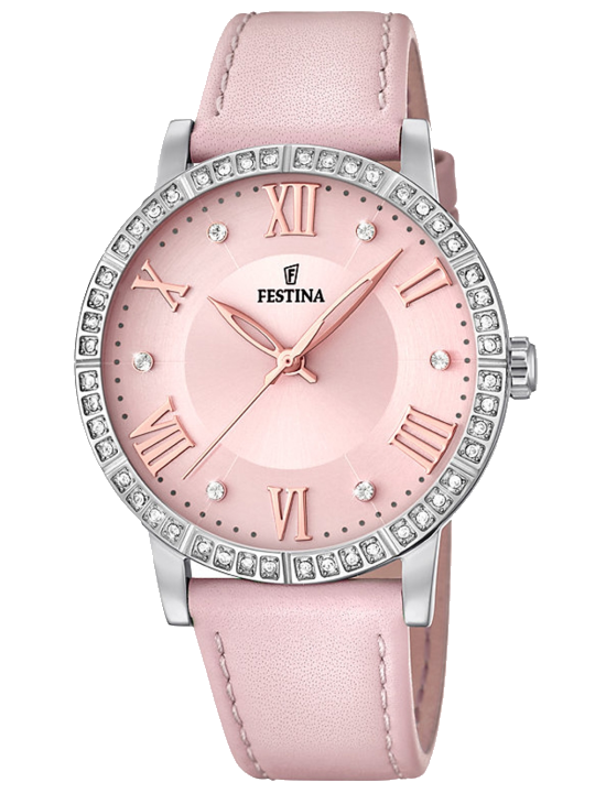 Festina Quarzuhr Festina Damen Uhr Sport F20412/2 Leder, (Analoguhr), Damen Armbanduhr rund, Lederarmband altrosa