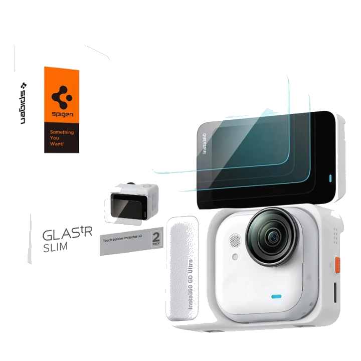 Schutzfolie Spigen GlastR Slim für Insta360 Go Ultra, gehärtetes Glas, Set 2 Stück AGL11171