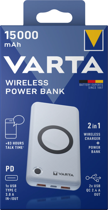 Varta Energy Wireless Powerbank 15000mAh | 18W | QC + PD | Weiß