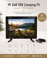 19 Zoll 12V Camping-TV mit KFZ-Normstecker – HDMI, USB, VGA, AV, T2 & S2