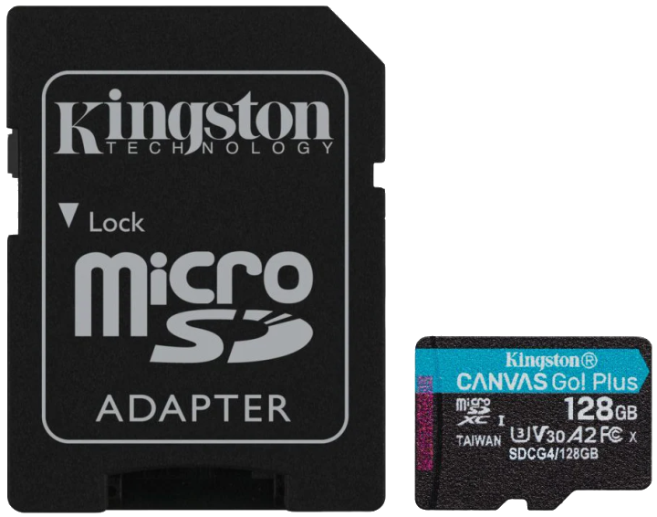 Kingston Technology 128GB microSDXC Canvas Go! Plus Gen4 200MB/s A2 U3 V30 kaart adapter (SDCG4/128GB)