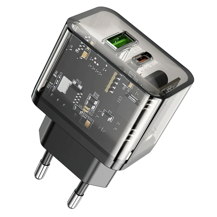 Netzladegerät HOCO N34, 20W, 3A, 1 x USB-A - 1 x USB-C, Transparent