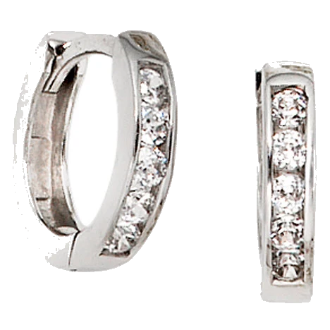 Creolen rund 375 Gold Weißgold 10 Zirkonia Ohrringe Goldohrringe Goldcreolen