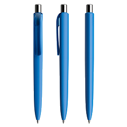 prodir® Druckkugelschreiber DS8 Soft Touch PRR Push, blaue Mine, blau/silber poliert