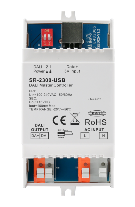 SR-2300-USB DALI Master Controller Hutschienenmodul USB DT6 DT8 HCL 64 Geräte 16 Gruppen 16 Szenen