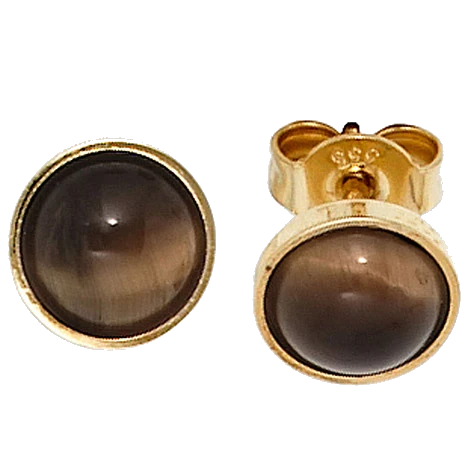 Ohrstecker rund 333 Gold Gelbgold 2 Tigeraugen braun Ohrringe Goldohrstecker