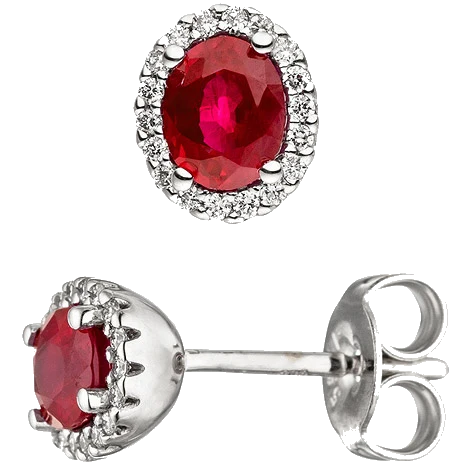 Ohrstecker oval 585 Gold Weißgold 36 Diamanten Brillanten 2 Rubine rot Ohrringe