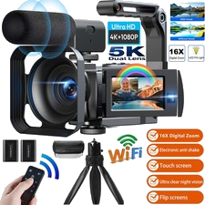 5K Digitalkamera 56MP Dual Lens 4K Videokamera WiFi IR Nachtsicht 64GB SD Karte