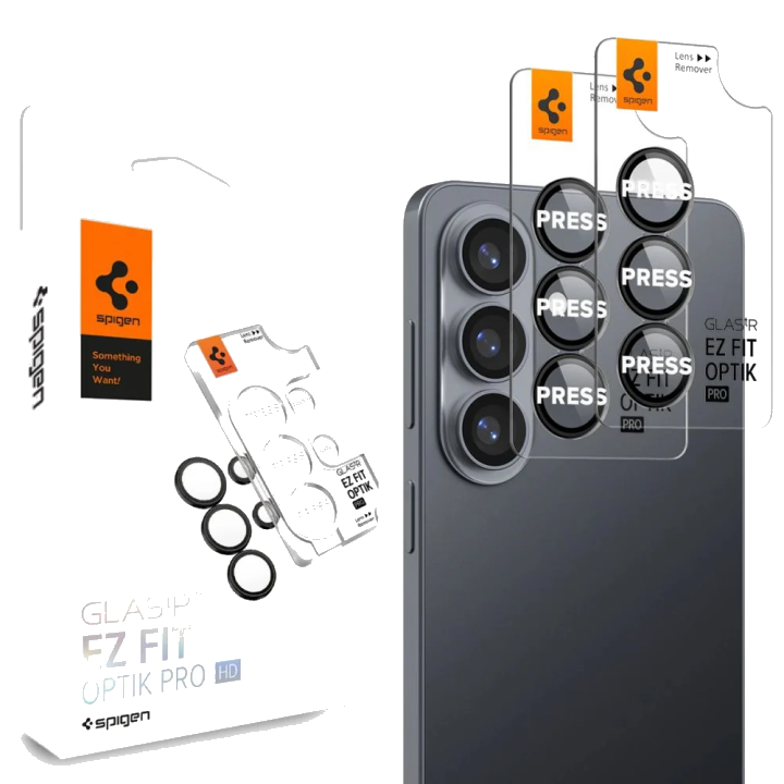 Schutzfolie Rückkamera Spigen GlastR EZ FIT Optik Pro HD für Samsung Galaxy S26 S942, Gehärtetes Glas, Set 2 Stück, Schwarz AGL11099