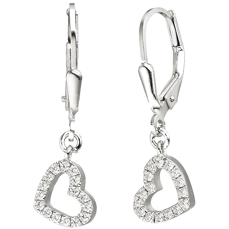 Ohrhänger Herz 925 Sterling Silber 32 Zirkonia Ohrringe Boutons Herzohrringe