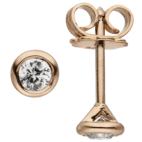 Ohrstecker rund 585 Gold Rotgold 2 Diamanten Brillanten 0 14 ct. Ohrringe