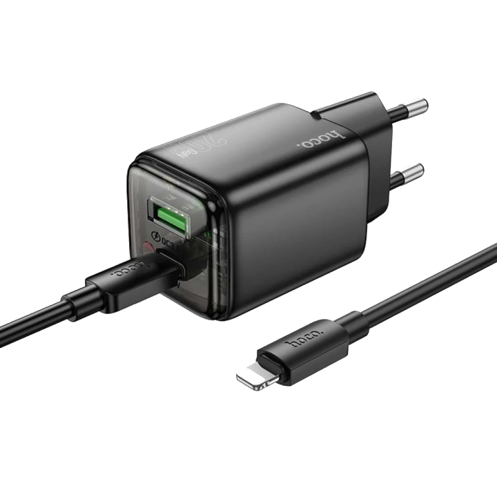 Netzladegerät mit Lightning-Kabel HOCO N52, 20W, 3A, 1 x USB-A - 1 x USB-C, Schwarz