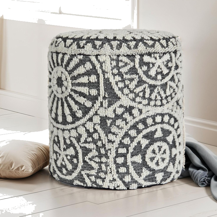 Sitzhocker FineBuy Aufbewahrungshocker Wolle rund 40 cm Stauraum Boho Design