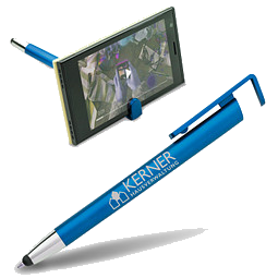 Touch-Kugelschreiber mit Handyhalter, blaue Mine, blau-metallic