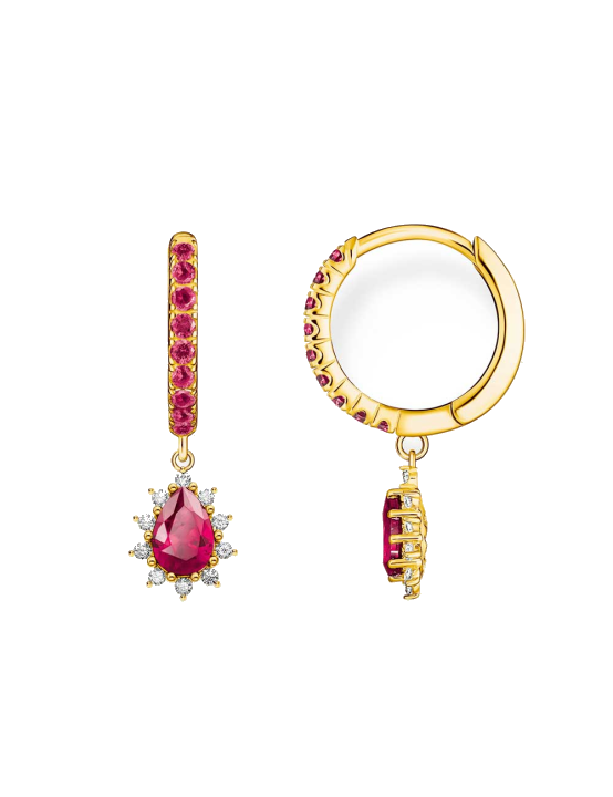 Thomas Sabo CR748-995-10 Vergoldete Creolen Vintage Romance und roten Steinen Damen
