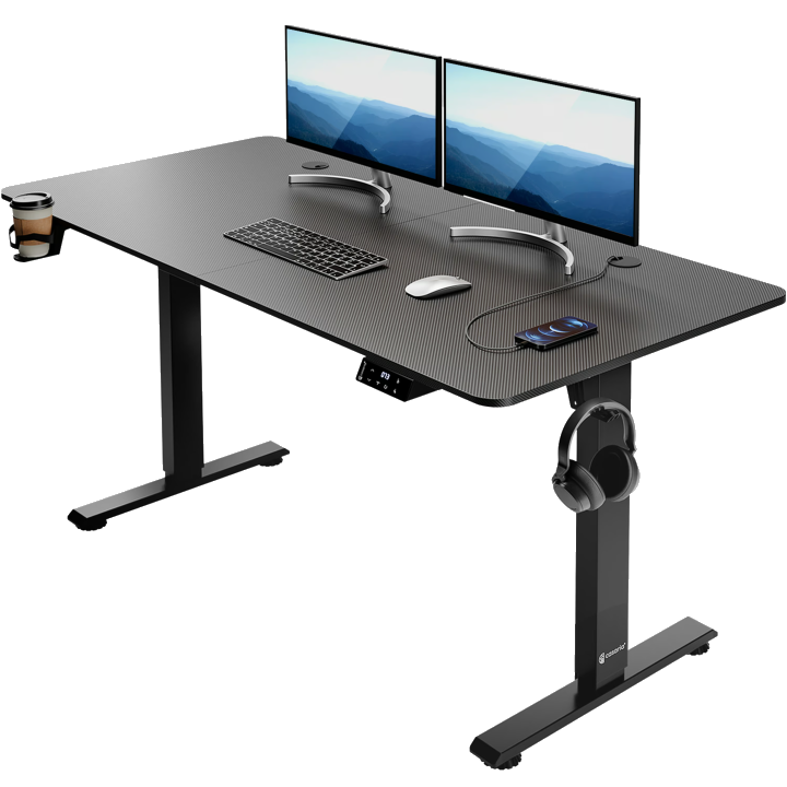 Höhenverstellbarer Schreibtisch Schwarz (Carbon-Optik) 140x60x73-118cm