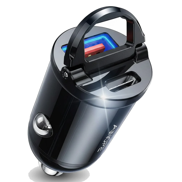 Auto-Ladegerät Ainope, 30W, 5A, 1 x USB-A - 1 x USB-C, Schwarz